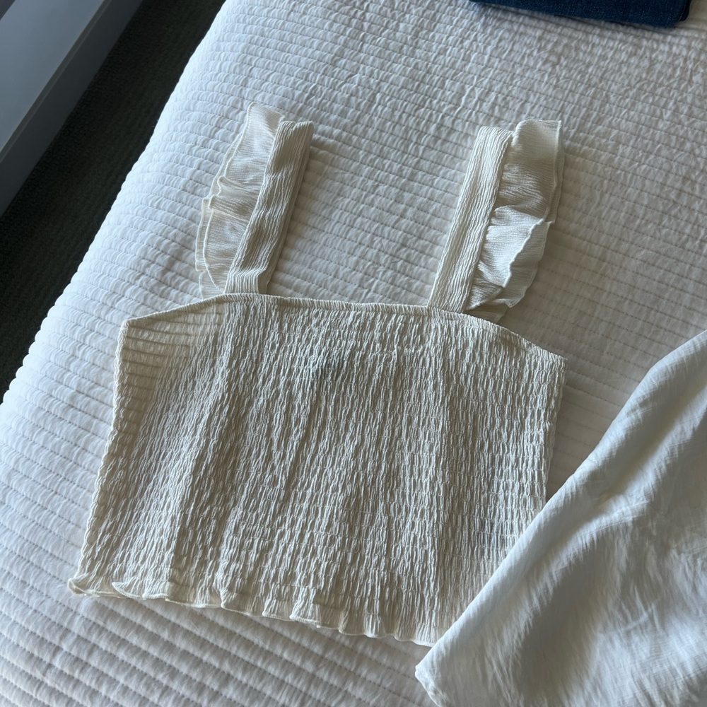 Elegant Cream Ruffle Strap Top